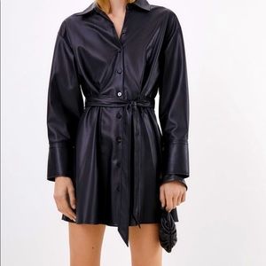 ✨ Zara faux leather shirt dress with belt ✨